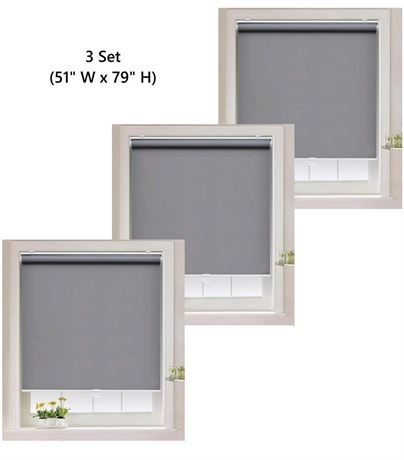 Set Of 3 Cordless Roller Shades Blackout Blinds