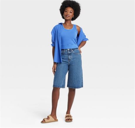 (8) Women's High-Rise Long Denim Shorts -