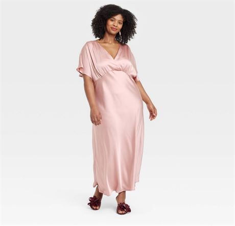 Women's Satin Flutter Short Sleeve Maxi