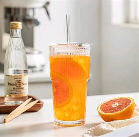 INSETLAN 20 oz Ribbed Glass Tumblers