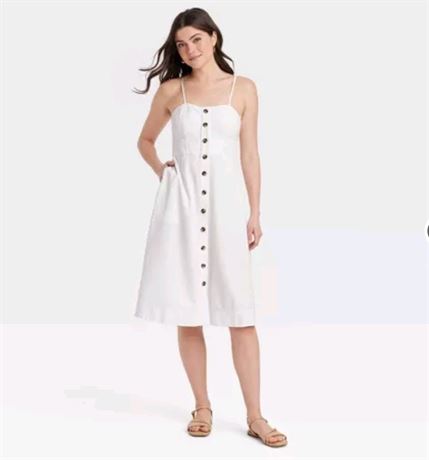 (L) Women's Corset Linen Midi A-Line Dress