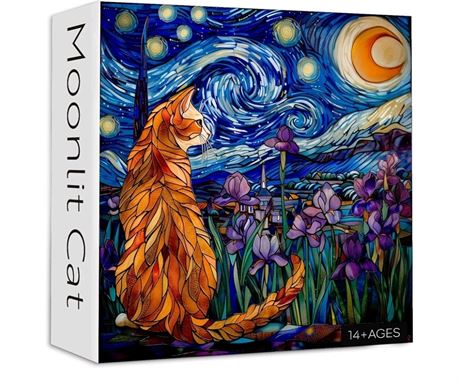 PICKFORU Stained Glass Puzzles: Moonlit Cat
