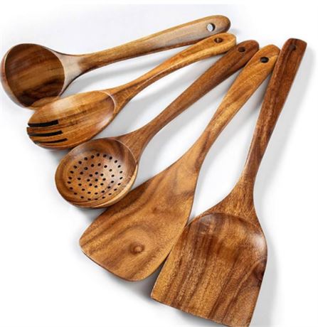 Wood Kitchen Utensils Set, 5 PCs Natural