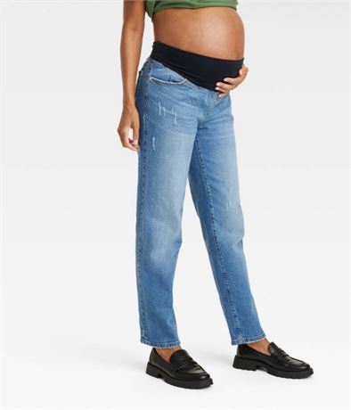(Size 12) Over Belly 90's Straight Maternity Jeans