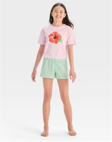 (S)Girls' 2pc Short Sleeve T-Shirt & Boxer Shorts