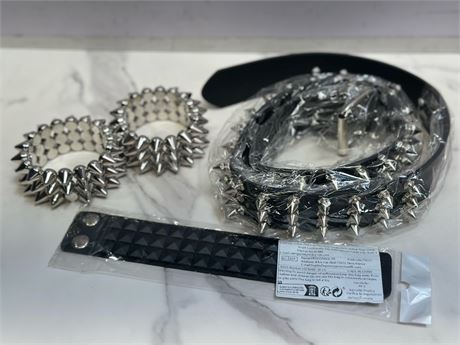 Punk Studded Spike Bracelets & Belt