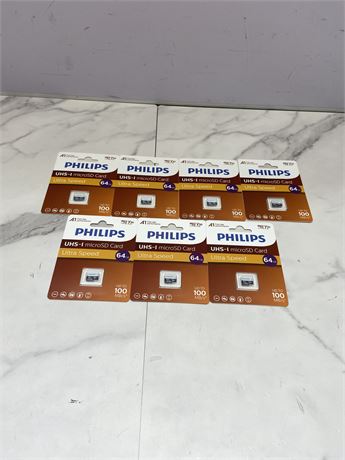 Lot of 6 Philips 64GB microSD Cards