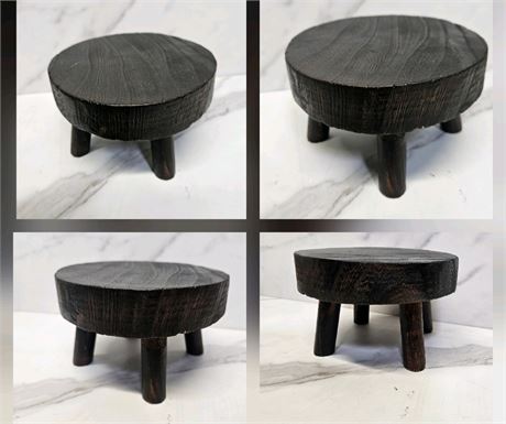 Set Of (4), 6" Wooden Plant Stand Dark Wood