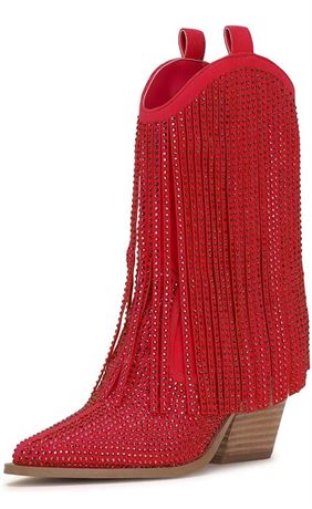 SHODENSE Women Rhinestone Mid Calf Western Boots