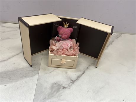 Decorative Gift Box with Bear and Flowers