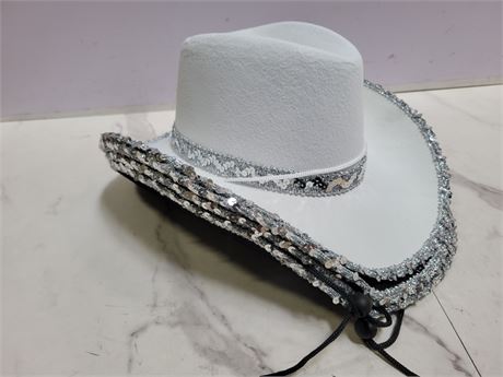 3 White Sequin Cowboy Hat