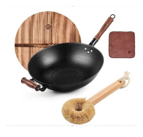 WANGYUANJI Cast Iron Wok Pan 12 inch