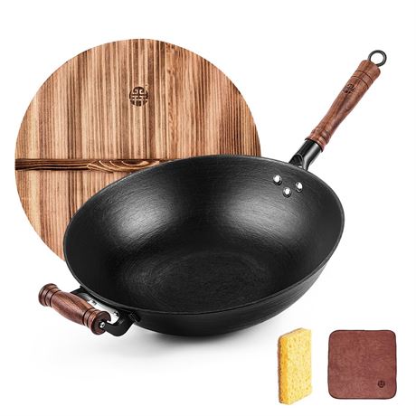 WANGYUANJI Cast Iron Wok Pan 14.2" Large