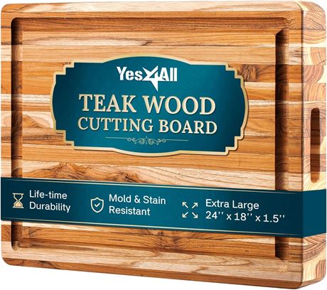 Yes4All Solid Teak Cutting Boards for Kitchen,