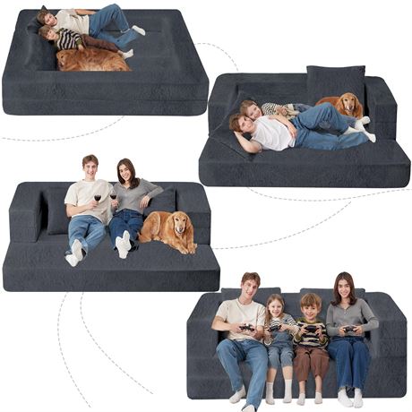 Folding Bean Bag Chair,3-in-1 Bean Bag Couch Faux